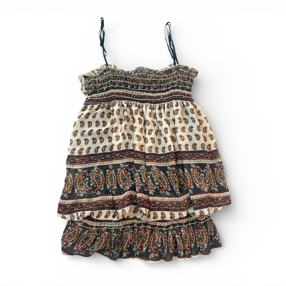 Papaya Tops - Boho Paisley Tiered Smocked Camisole Blouse